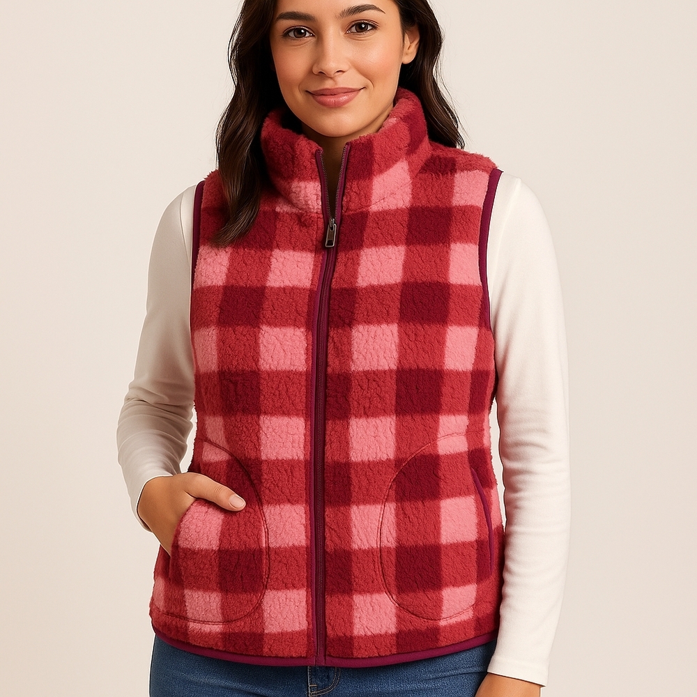 Katydid Red and Pink Checkered Vest size small